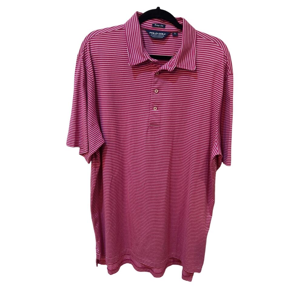 Polo Golf Ralph Lauren Shirt Mens XL Pink White Stripe 100% Pima Cotton